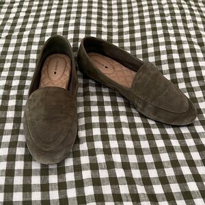 Birdies Olive Green Suede Slip-On Loafers